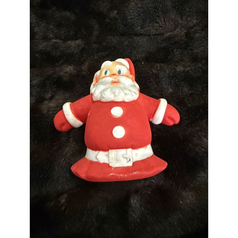 VINTAGE PLASTIC FRONT METAL BACK SANTA CLAUS FIGURE‎ CHRISTMAS DECORATION RARE